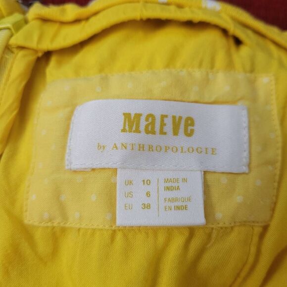 Anthropologie Maeve Yellow White Pineapple Midi Dress Sz 6 Rayon Linen Vacation - Picture 7 of 11